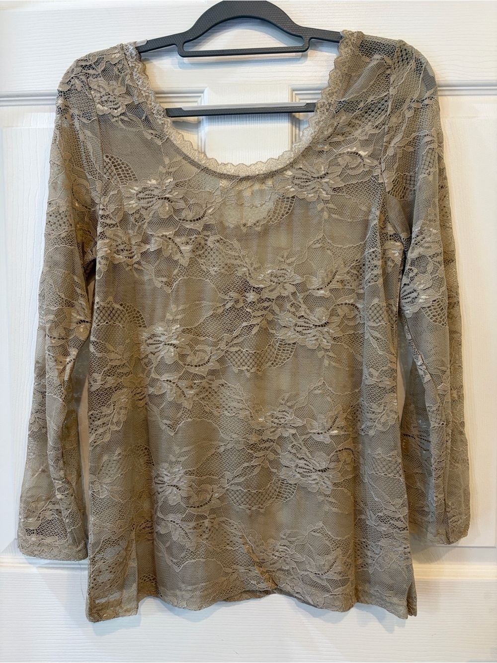 ‼️RESTOCKED‼️ A Rare Bird Vintage Sheer STRETCHY Lace Sand Long-Sleeve - Picture 8 of 8